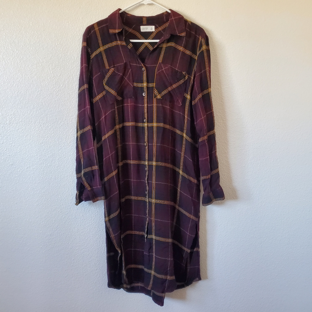 Maurices Plaid Flannel Duster Dress Size Medium Purple